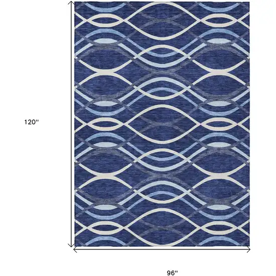 Navy Blue And Denim Blue Abstract Washable Indoor Outdoor Area Rug Photo 7