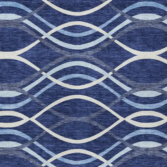 Navy Blue And Denim Blue Abstract Washable Indoor Outdoor Area Rug Photo 4