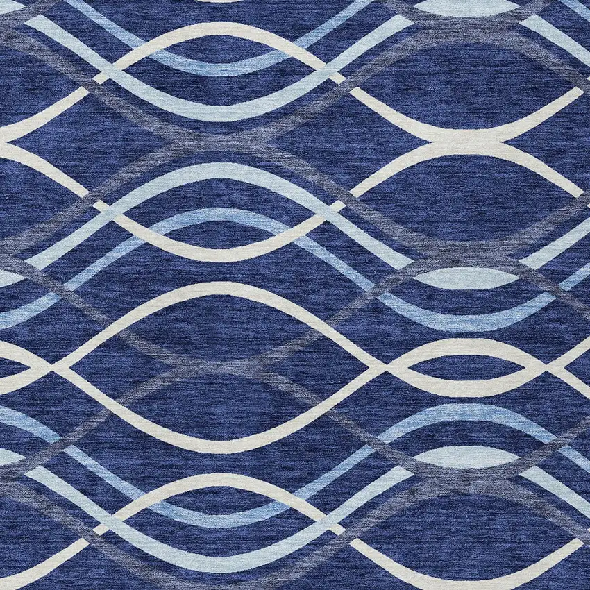 Navy Blue And Denim Blue Abstract Washable Indoor Outdoor Area Rug Photo 4