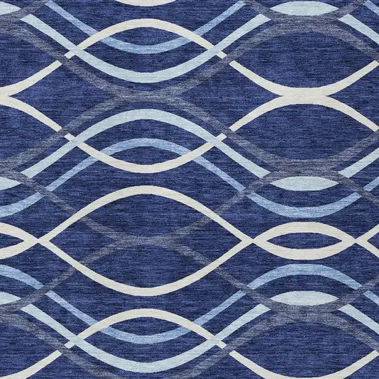 Navy Blue And Denim Blue Abstract Washable Indoor Outdoor Area Rug Photo 4