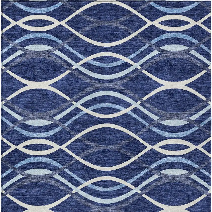 Navy Blue And Denim Blue Abstract Washable Indoor Outdoor Area Rug Photo 5