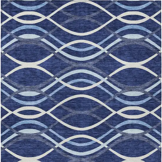 Navy Blue And Denim Blue Abstract Washable Indoor Outdoor Area Rug Photo 5