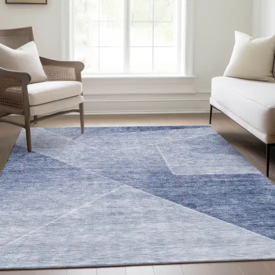 Navy Blue And Denim Blue Abstract Washable Indoor Outdoor Area Rug Photo 9