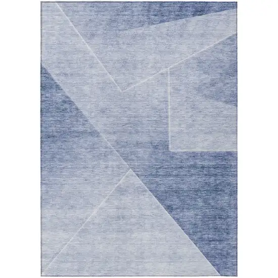 Navy Blue And Denim Blue Abstract Washable Indoor Outdoor Area Rug Photo 2