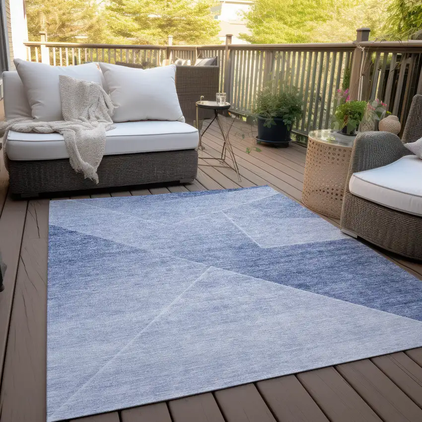 Navy Blue And Denim Blue Abstract Washable Indoor Outdoor Area Rug Photo 8