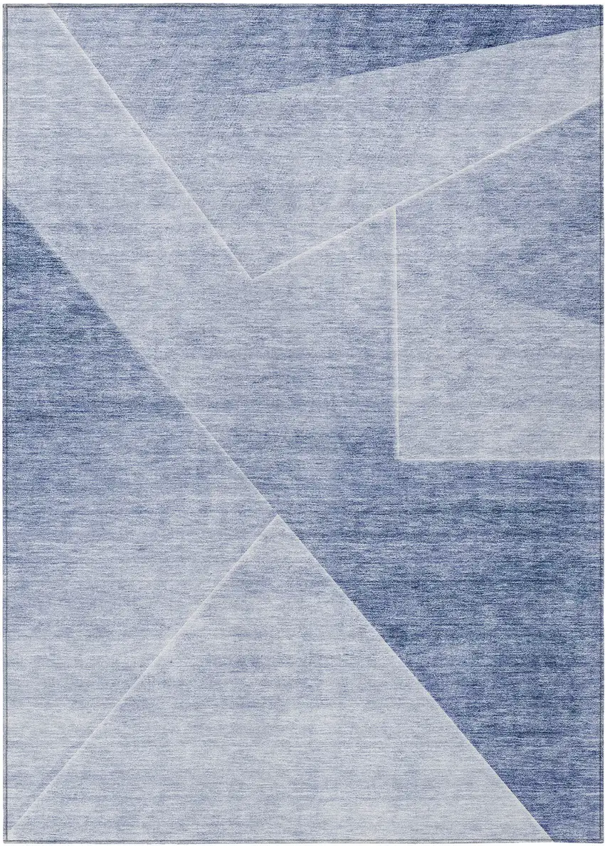 Navy Blue And Denim Blue Abstract Washable Indoor Outdoor Area Rug Photo 2
