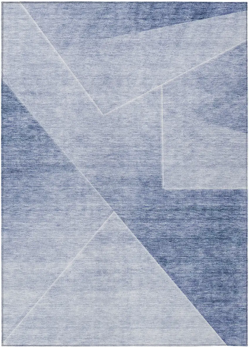 Navy Blue And Denim Blue Abstract Washable Indoor Outdoor Area Rug Photo 2