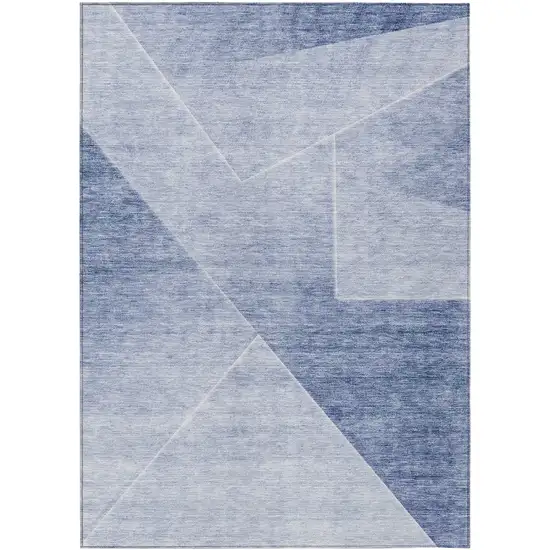 Navy Blue And Denim Blue Abstract Washable Indoor Outdoor Area Rug Photo 2