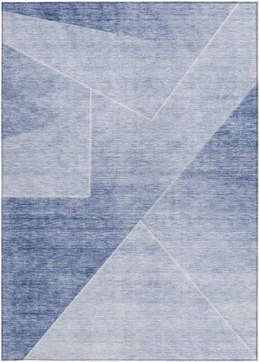 Navy Blue And Denim Blue Abstract Washable Indoor Outdoor Area Rug Photo 7