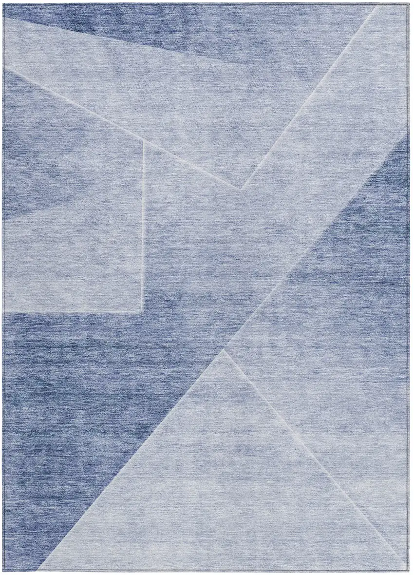 Navy Blue And Denim Blue Abstract Washable Indoor Outdoor Area Rug Photo 7