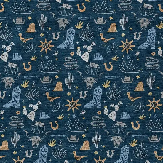 Navy Blue And Denim Blue Cactus Washable Indoor Outdoor Area Rug Photo 3