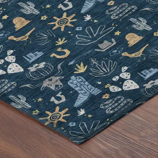 Navy Blue And Denim Blue Cactus Washable Indoor Outdoor Area Rug Photo 5