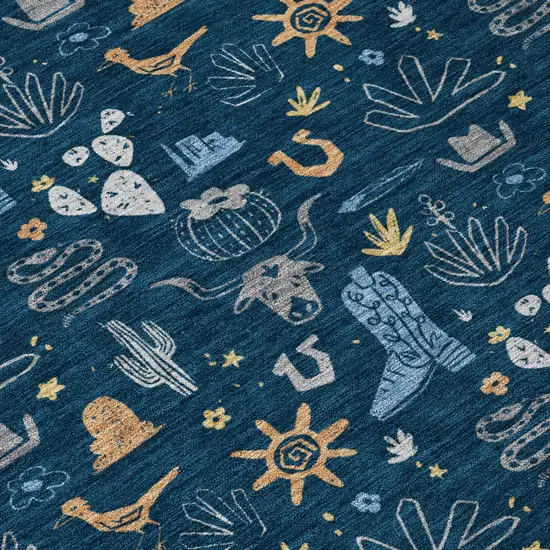 Navy Blue And Denim Blue Cactus Washable Indoor Outdoor Area Rug Photo 6