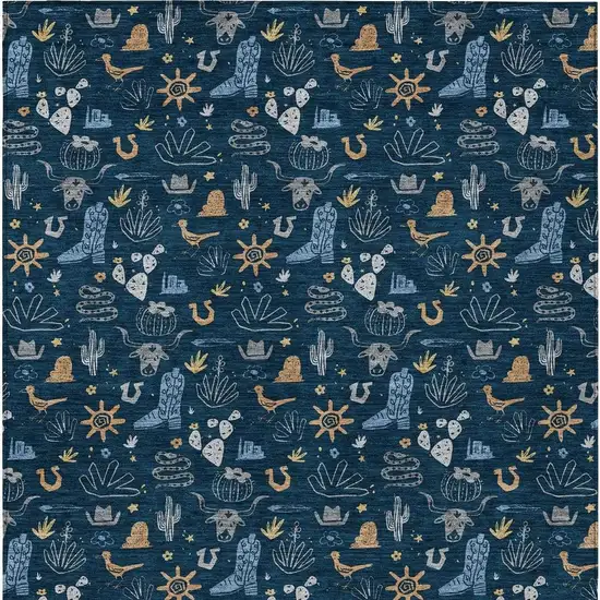 Navy Blue And Denim Blue Cactus Washable Indoor Outdoor Area Rug Photo 4