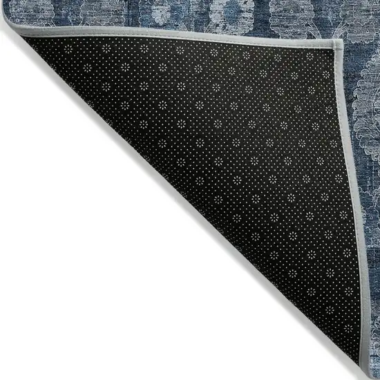 Navy Blue And Denim Blue Damask Washable Indoor Outdoor Area Rug Photo 4