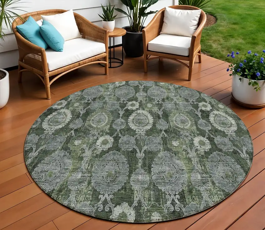 Navy Blue And Denim Blue Damask Washable Indoor Outdoor Area Rug Photo 1