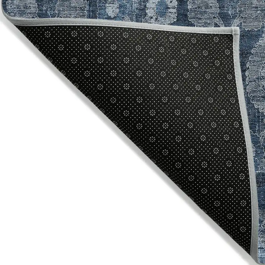 Navy Blue And Denim Blue Damask Washable Indoor Outdoor Area Rug Photo 4