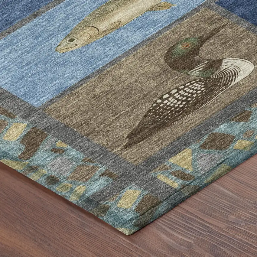 Navy Blue And Denim Blue Floral Medallion Washable Indoor Outdoor Area Rug Photo 4
