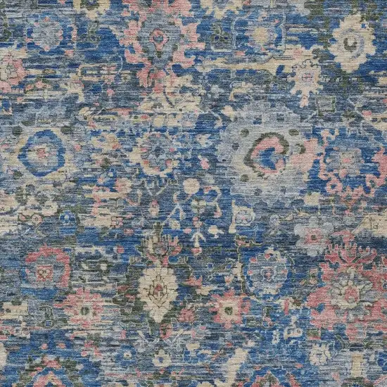 Navy Blue And Denim Blue Floral Washable Indoor Outdoor Area Rug Photo 2