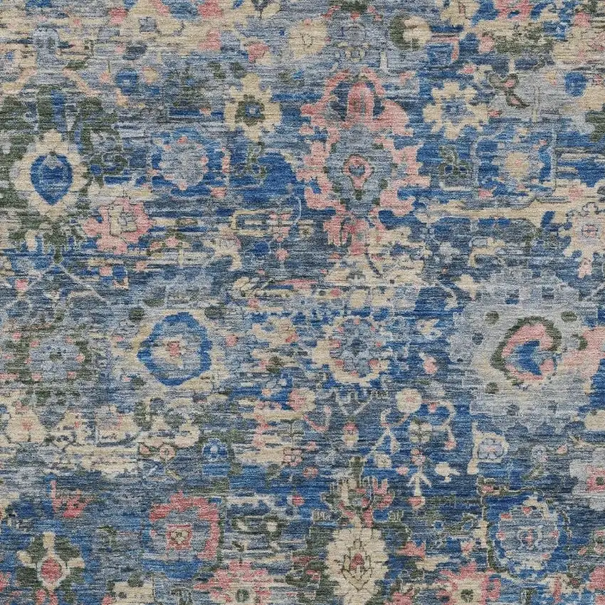 Navy Blue And Denim Blue Floral Washable Indoor Outdoor Area Rug Photo 2