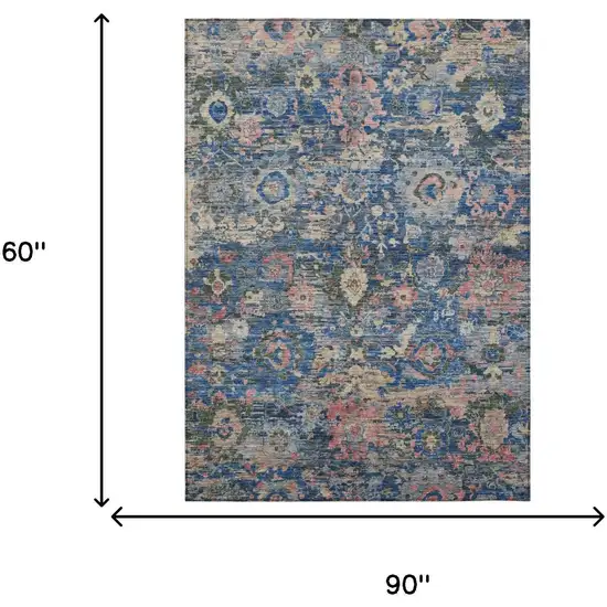 Navy Blue And Denim Blue Floral Washable Indoor Outdoor Area Rug Photo 6