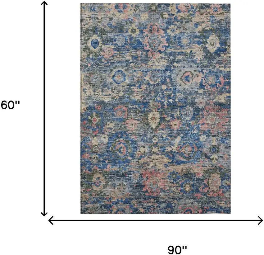 Navy Blue And Denim Blue Floral Washable Indoor Outdoor Area Rug Photo 6
