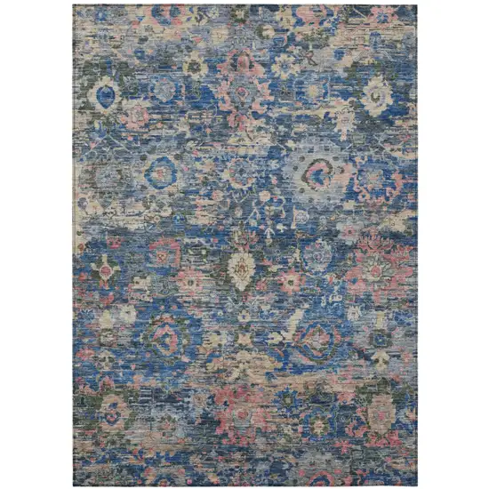 Navy Blue And Denim Blue Floral Washable Indoor Outdoor Area Rug Photo 1