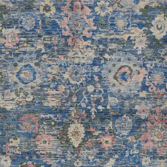 Navy Blue And Denim Blue Floral Washable Indoor Outdoor Area Rug Photo 2