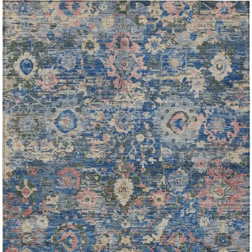 Navy Blue And Denim Blue Floral Washable Indoor Outdoor Area Rug Photo 3