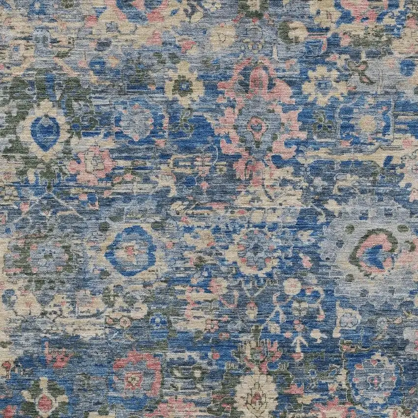 Navy Blue And Denim Blue Floral Washable Indoor Outdoor Area Rug Photo 2