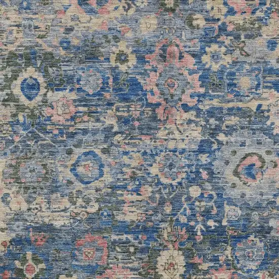 Navy Blue And Denim Blue Floral Washable Indoor Outdoor Area Rug Photo 2