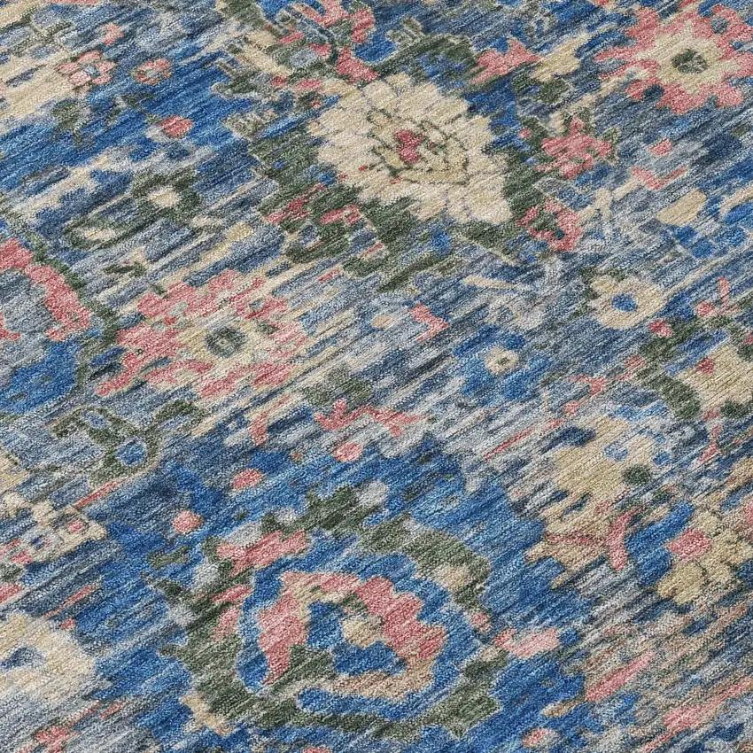 Navy Blue And Denim Blue Floral Washable Indoor Outdoor Area Rug Photo 9