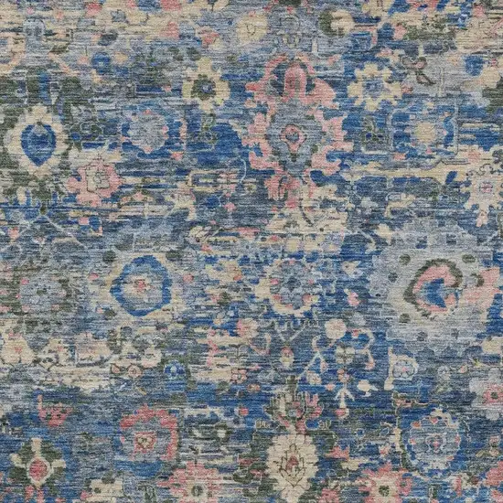 Navy Blue And Denim Blue Floral Washable Indoor Outdoor Area Rug Photo 2