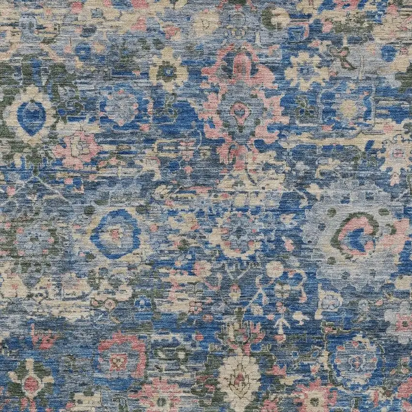 Navy Blue And Denim Blue Floral Washable Indoor Outdoor Area Rug Photo 2