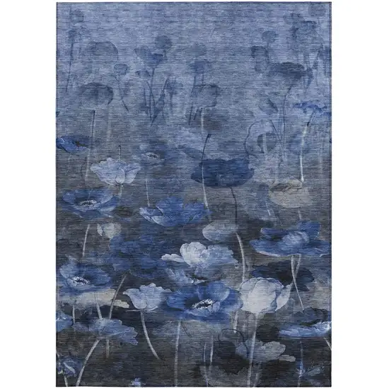 Navy Blue And Denim Blue Floral Washable Indoor Outdoor Area Rug Photo 5