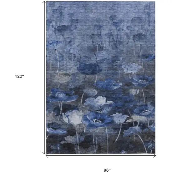 Navy Blue And Denim Blue Floral Washable Indoor Outdoor Area Rug Photo 3