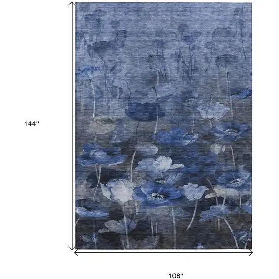 Navy Blue And Denim Blue Floral Washable Indoor Outdoor Area Rug Photo 3
