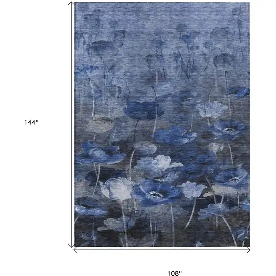 Navy Blue And Denim Blue Floral Washable Indoor Outdoor Area Rug Photo 3
