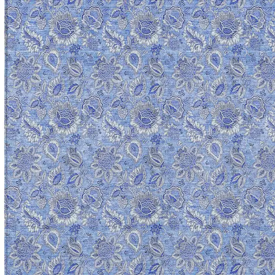 Navy Blue And Denim Blue Floral Washable Indoor Outdoor Area Rug Photo 5