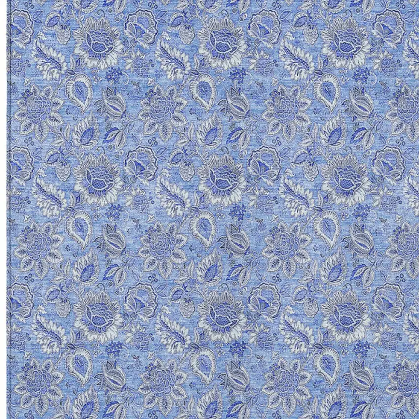 Navy Blue And Denim Blue Floral Washable Indoor Outdoor Area Rug Photo 5