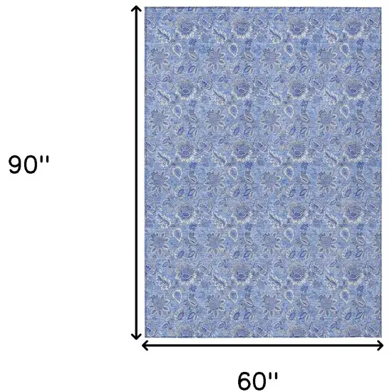 Navy Blue And Denim Blue Floral Washable Indoor Outdoor Area Rug Photo 3