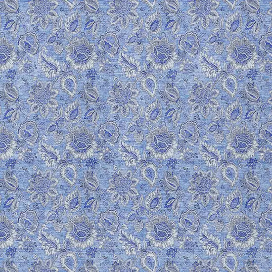 Navy Blue And Denim Blue Floral Washable Indoor Outdoor Area Rug Photo 5