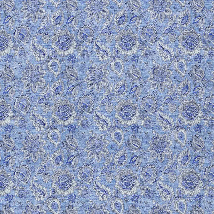 Navy Blue And Denim Blue Floral Washable Indoor Outdoor Area Rug Photo 5