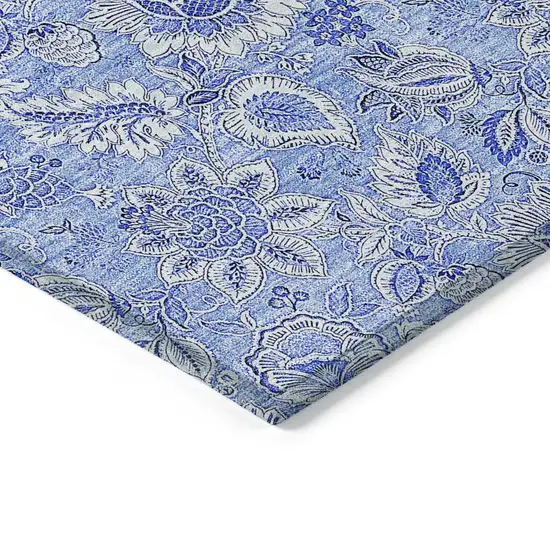 Navy Blue And Denim Blue Floral Washable Indoor Outdoor Area Rug Photo 4