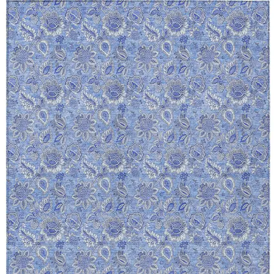 Navy Blue And Denim Blue Floral Washable Indoor Outdoor Area Rug Photo 6