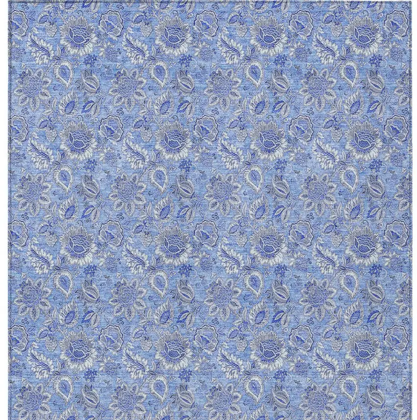 Navy Blue And Denim Blue Floral Washable Indoor Outdoor Area Rug Photo 6
