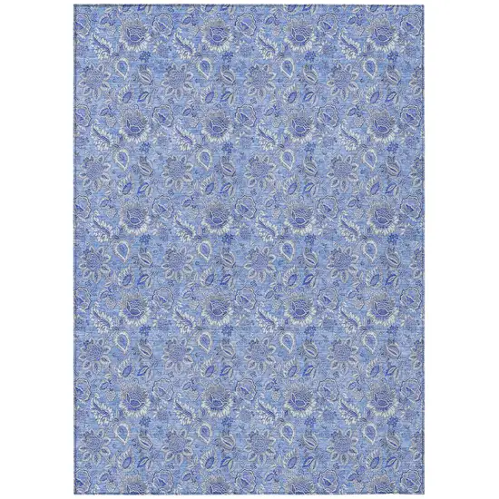 Navy Blue And Denim Blue Floral Washable Indoor Outdoor Area Rug Photo 2