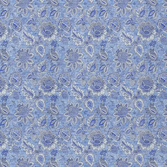 Navy Blue And Denim Blue Floral Washable Indoor Outdoor Area Rug Photo 5