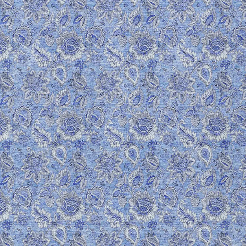 Navy Blue And Denim Blue Floral Washable Indoor Outdoor Area Rug Photo 5