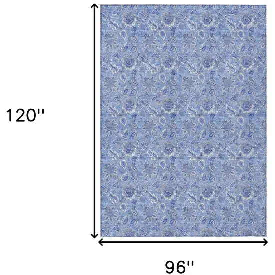 Navy Blue And Denim Blue Floral Washable Indoor Outdoor Area Rug Photo 3